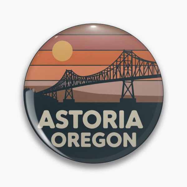 Item preview, Astoria Oregon: Retro Warm Sunset Bridge Badge designed and sold by CircinusStore.