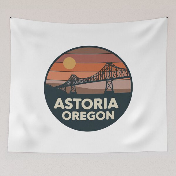 Item preview, Astoria Oregon: Retro Warm Sunset Bridge Badge designed and sold by CircinusStore.