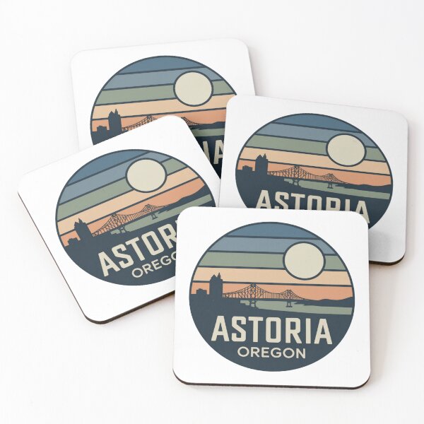 Item preview, Astoria Oregon: Retro Striped Sunset Bridge & Skyline Badge designed and sold by CircinusStore.