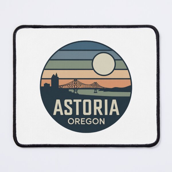 Item preview, Astoria Oregon: Retro Striped Sunset Bridge & Skyline Badge designed and sold by CircinusStore.