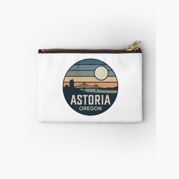 Item preview, Astoria Oregon: Retro Striped Sunset Bridge & Skyline Badge designed and sold by CircinusStore.