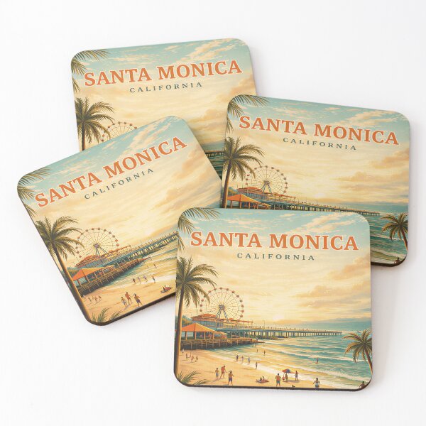 Item preview, Santa Monica Beach Vintage Travel Poster | California Coastal Wall Art | Retro Summer Sunset Pier Print designed and sold by sriok.