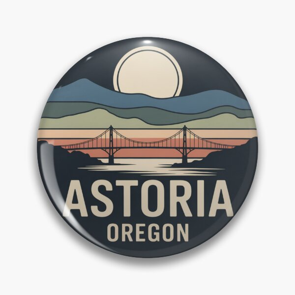Item preview, Astoria Oregon: Retro Earthy Sunset Bridge Badge designed and sold by CircinusStore.