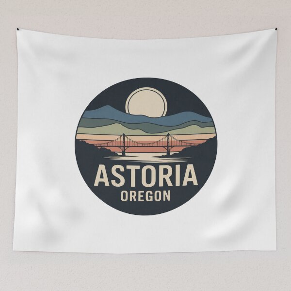 Item preview, Astoria Oregon: Retro Earthy Sunset Bridge Badge designed and sold by CircinusStore.