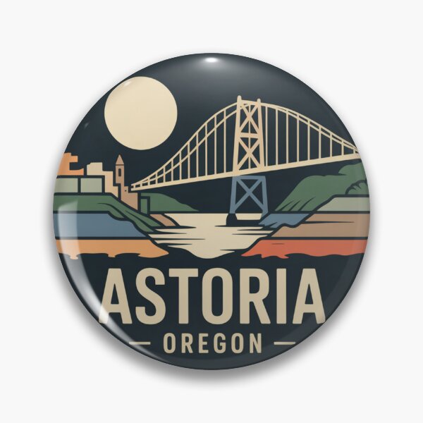 Item preview, Astoria Oregon: Retro Bridge & Skyline Badge designed and sold by CircinusStore.
