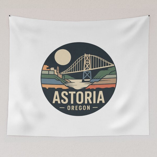 Item preview, Astoria Oregon: Retro Bridge & Skyline Badge designed and sold by CircinusStore.