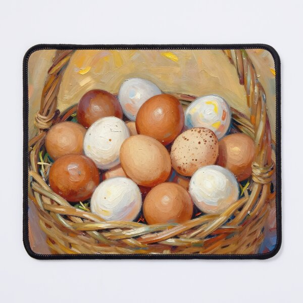 Item preview, Fresh Laid Eggs in a Basket — Folk Art Kitchen Print designed and sold by Kelvin Hughes Design.
