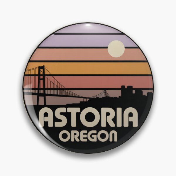 Item preview, Astoria Oregon: Retro Purple Sunset Bridge Badge designed and sold by CircinusStore.