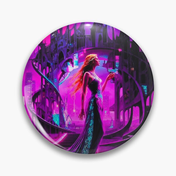 Item preview, Cyberpunk Goddess in Neon Gothic City - Futuristic Woman with Flowing Hair & Giant Clock Tower designed and sold by David Brookes Digital.