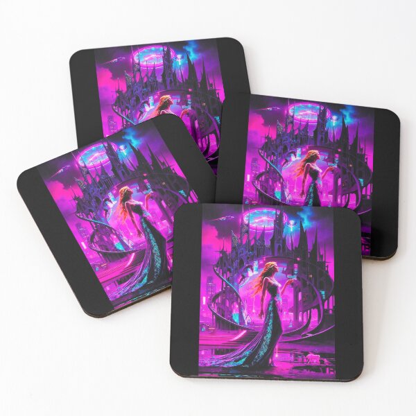 Item preview, Cyberpunk Goddess in Neon Gothic City - Futuristic Woman with Flowing Hair & Giant Clock Tower designed and sold by David Brookes Digital.