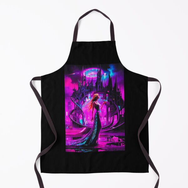 Item preview, Cyberpunk Goddess in Neon Gothic City - Futuristic Woman with Flowing Hair & Giant Clock Tower designed and sold by David Brookes Digital.