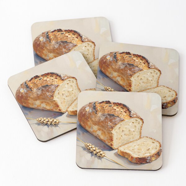 Item preview, Sourdough Loaf and Wheat — Folk Art Baking Print designed and sold by Kelvin Hughes Design.