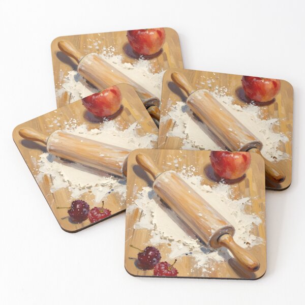 Item preview, Rolling Pin with Flour and Fruit — Folk Art Baking Print designed and sold by Kelvin Hughes Design.