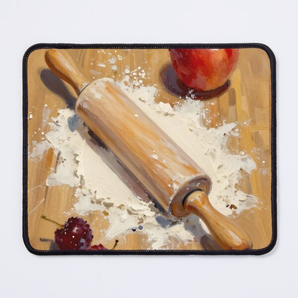 Item preview, Rolling Pin with Flour and Fruit — Folk Art Baking Print designed and sold by Kelvin Hughes Design.