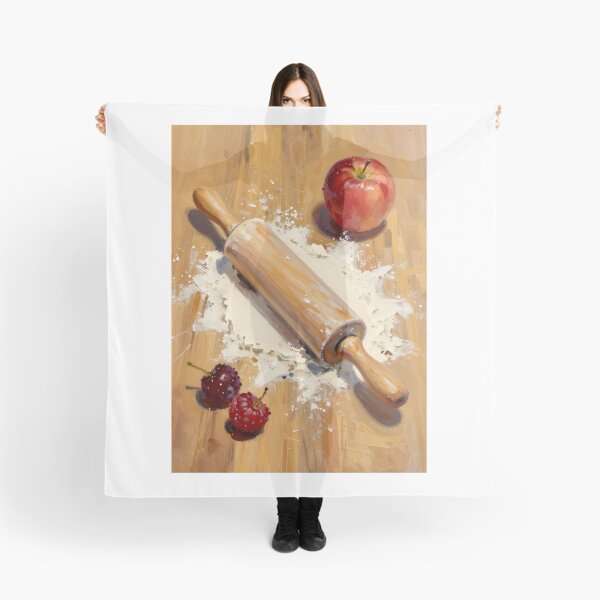 Item preview, Rolling Pin with Flour and Fruit — Folk Art Baking Print designed and sold by Kelvin Hughes Design.