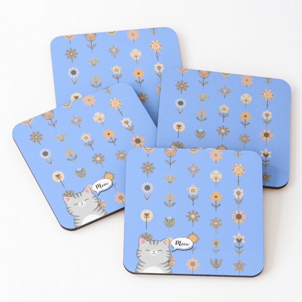 Artikelvorschau, Cute Cat with Pastel Blue Floral Pattern entworfen und verkauft von LittleKnight.