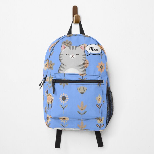 Item preview, Cute Cat with Pastel Blue Floral Pattern designed and sold by LittleKnight.
