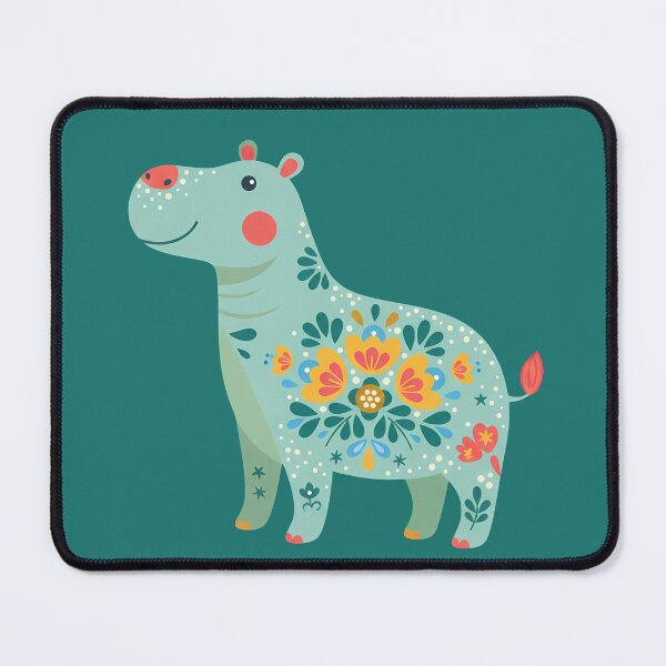 Item preview, Gentle Floral Folk Art Hippopotamus Guardian – Hope for Wildlife Scandinavian Folk Art by heidiannemorris © designed and sold by FOLK ART FUSION by heidiannemorris.