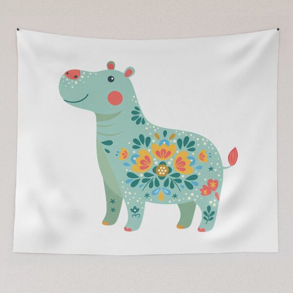 Item preview, Gentle Floral Folk Art Hippopotamus Guardian – Hope for Wildlife Scandinavian Folk Art by heidiannemorris © designed and sold by FOLK ART FUSION by heidiannemorris.