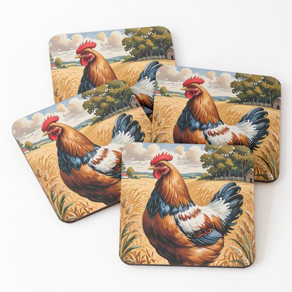 Item preview,  Proud Cockerel in a Cornfield — Folk Art Print designed and sold by Kelvin Hughes Design.