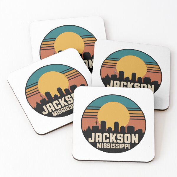 Item preview, Jackson Mississippi: Retro Striped Sunset Skyline Badge designed and sold by CircinusStore.