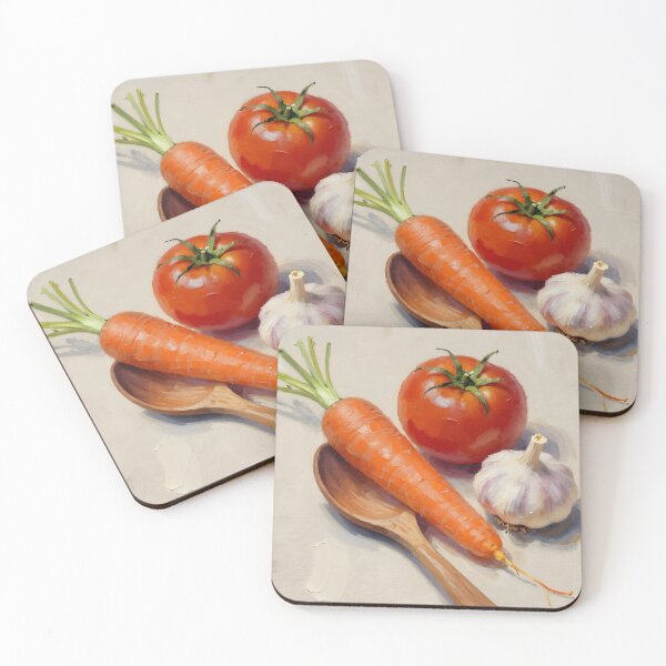 Item preview, Wooden Spoon with Garden Vegetables — Folk Art Kitchen Print designed and sold by Kelvin Hughes Design.