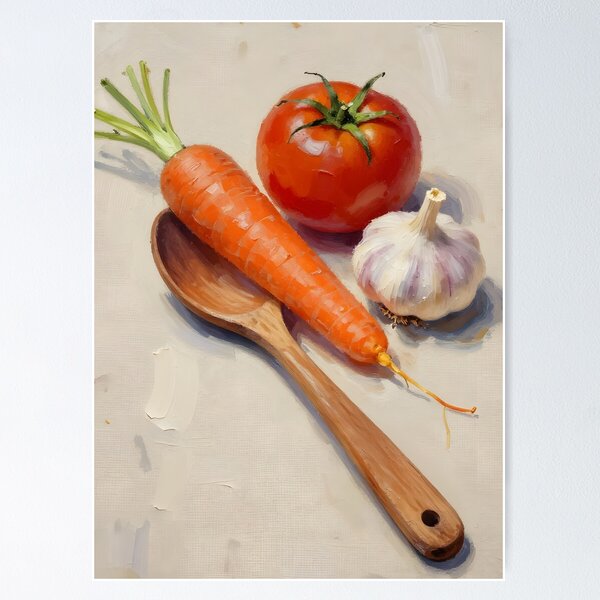 Item preview, Wooden Spoon with Garden Vegetables — Folk Art Kitchen Print designed and sold by Kelvin Hughes Design.