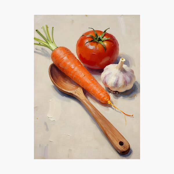 Item preview, Wooden Spoon with Garden Vegetables — Folk Art Kitchen Print designed and sold by Kelvin Hughes Design.