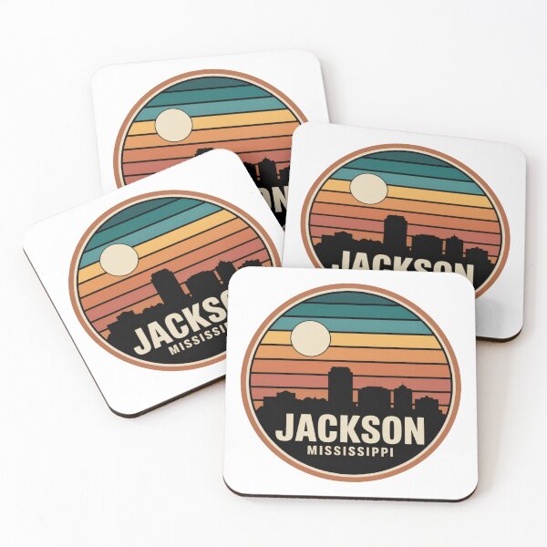 Item preview, Jackson Mississippi: Retro Striped Sunset Skyline Badge designed and sold by CircinusStore.