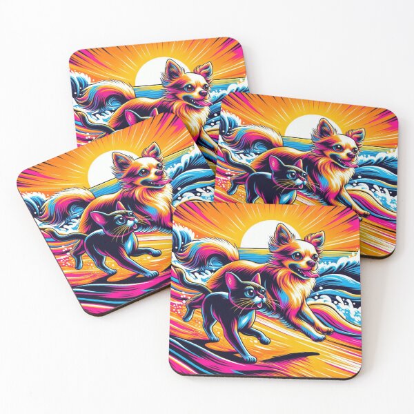 Item preview, Neon Sunset Run –Chihuahua dog & Cat Beach Adventure designed and sold by Dogandesighn.