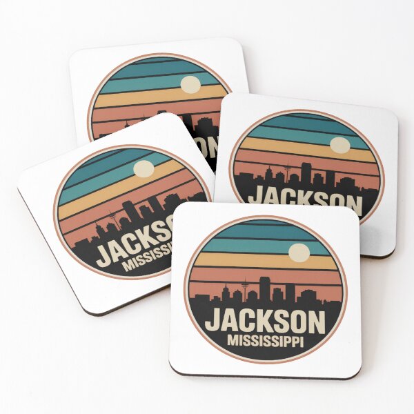 Item preview, Jackson Mississippi: Striped Sunset Skyline Badge designed and sold by CircinusStore.