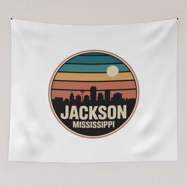 Item preview, Jackson Mississippi: Striped Sunset Skyline Badge designed and sold by CircinusStore.