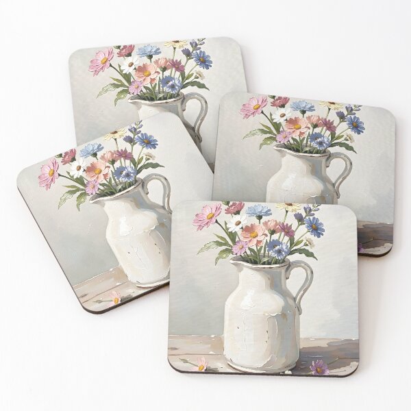 Item preview, White Jug of Wildflowers — Folk Art Print designed and sold by Kelvin Hughes Design.