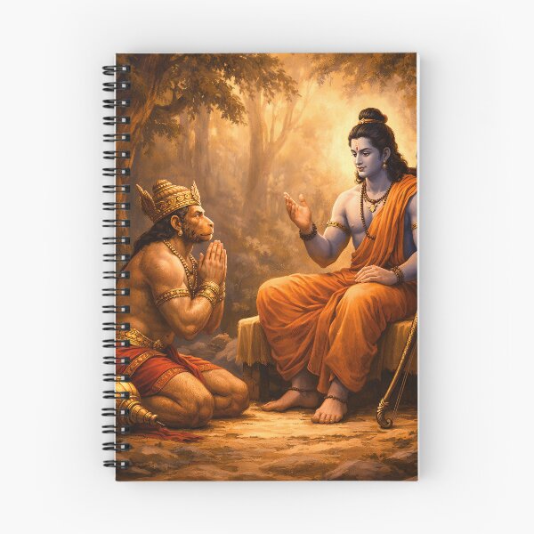 Item preview, Hanuman Listening to Ram | Bhakti Devotion Scene Art designed and sold by CosmicLotusArt.