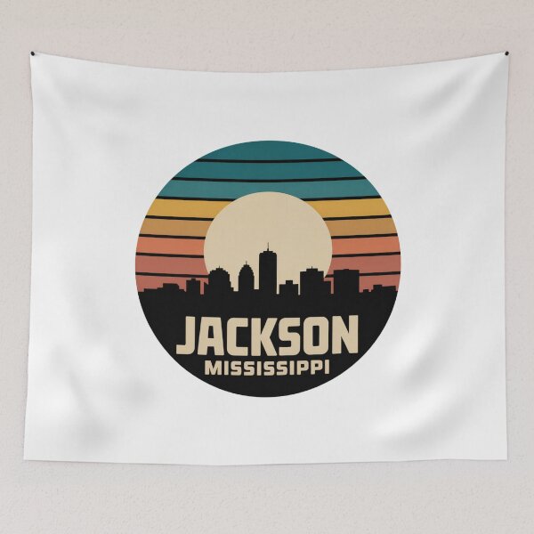 Item preview, Jackson Mississippi: Retro Sunset Skyline Badge designed and sold by CircinusStore.