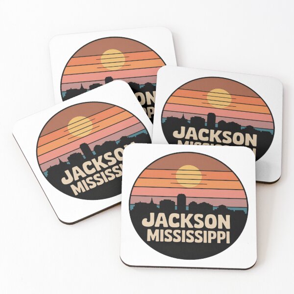 Item preview, Jackson Mississippi: Retro Warm Sunset Skyline Badge designed and sold by CircinusStore.