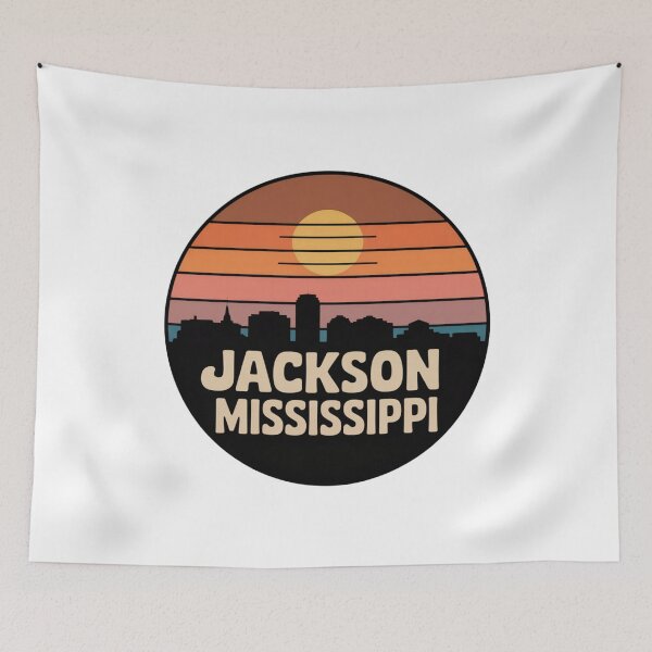 Item preview, Jackson Mississippi: Retro Warm Sunset Skyline Badge designed and sold by CircinusStore.