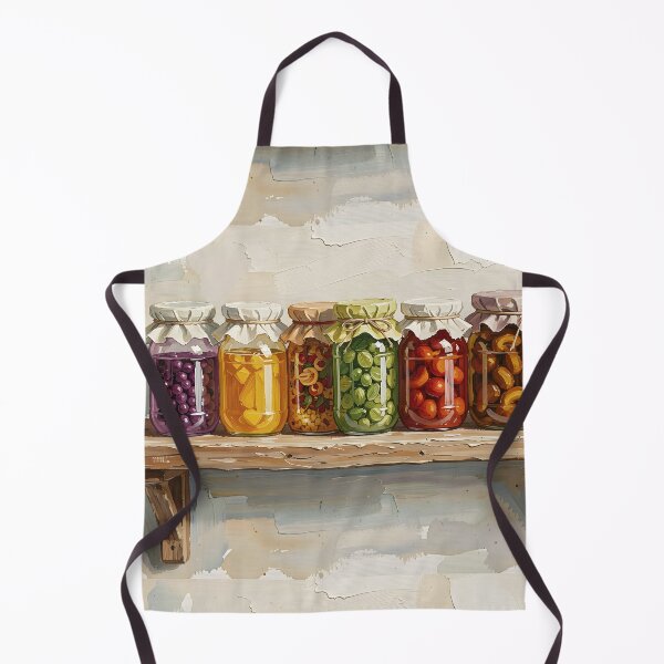 Item preview, Seven Jars of Pickles on a Rustic Shelf — Folk Art Kitchen Print designed and sold by Kelvin Hughes Design.