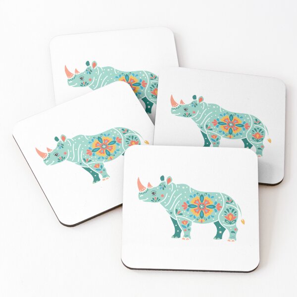 Item preview, Calm Floral Folk Art Rhinoceros Guardian – Hope for Wildlife Scandinavian Folk Art by heidiannemorris © designed and sold by FOLK ART FUSION by heidiannemorris.