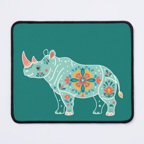 Item preview, Calm Floral Folk Art Rhinoceros Guardian – Hope for Wildlife Scandinavian Folk Art by heidiannemorris © designed and sold by FOLK ART FUSION by heidiannemorris.