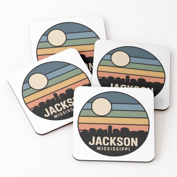 Item preview, Jackson Mississippi: Retro Multicolor Sunset Skyline Badge designed and sold by CircinusStore.