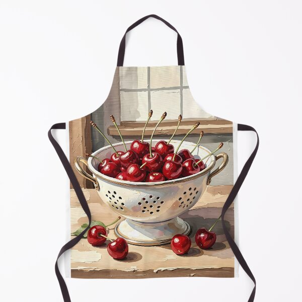 Item preview, Colander of Fresh Cherries — Folk Art Kitchen Print designed and sold by Kelvin Hughes Design.