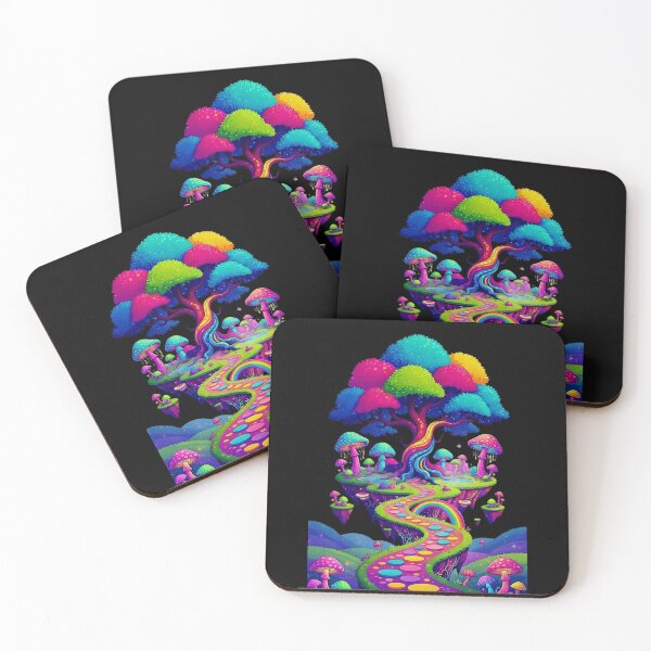 Item preview, Psychedelic Floating Island with Rainbow Tree & Magic Mushrooms - Whimsical Fantasy Art designed and sold by David Brookes Digital.