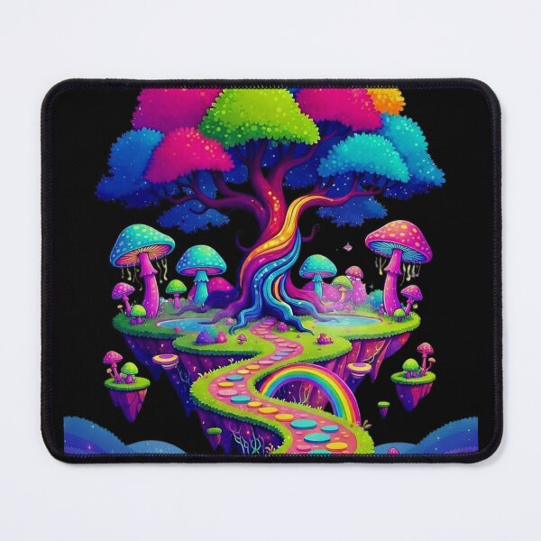 Item preview, Psychedelic Floating Island with Rainbow Tree & Magic Mushrooms - Whimsical Fantasy Art designed and sold by David Brookes Digital.