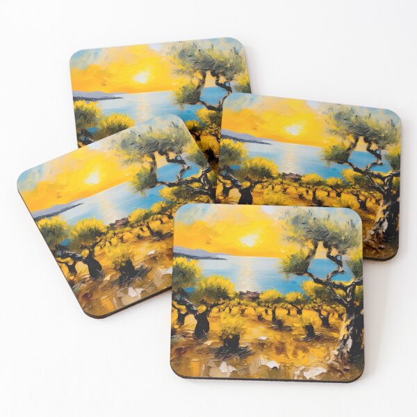 Item preview, Sunset over olive grove designed and sold by Island Art Studios.