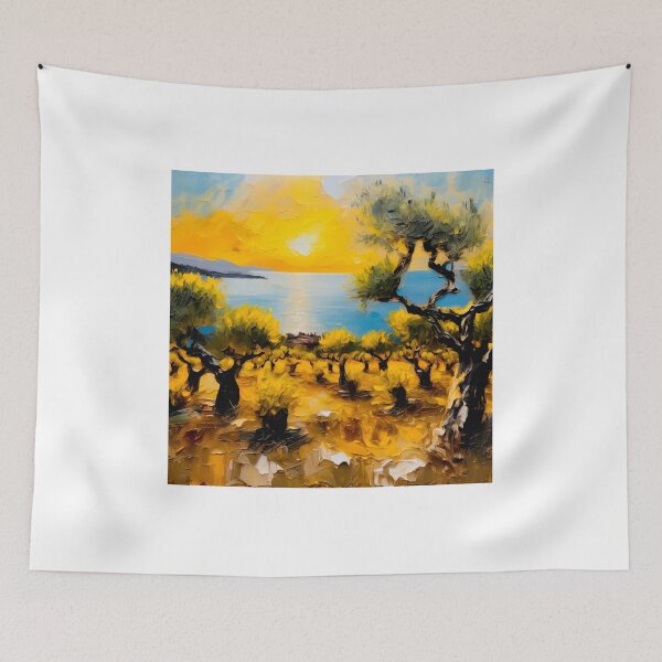 Item preview, Sunset over olive grove designed and sold by Island Art Studios.