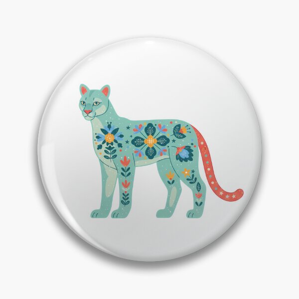 Item preview, Calm Floral Folk Art Mountain Lion Guardian – Scandinavian Folk Art by heidiannemorris © designed and sold by FOLK ART FUSION by heidiannemorris.
