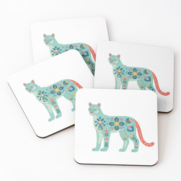 Item preview, Calm Floral Folk Art Mountain Lion Guardian – Scandinavian Folk Art by heidiannemorris © designed and sold by FOLK ART FUSION by heidiannemorris.