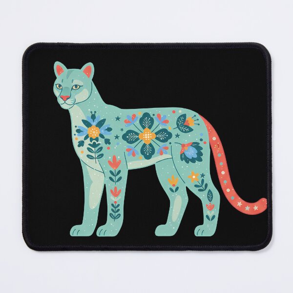Item preview, Calm Floral Folk Art Mountain Lion Guardian – Scandinavian Folk Art by heidiannemorris © designed and sold by FOLK ART FUSION by heidiannemorris.