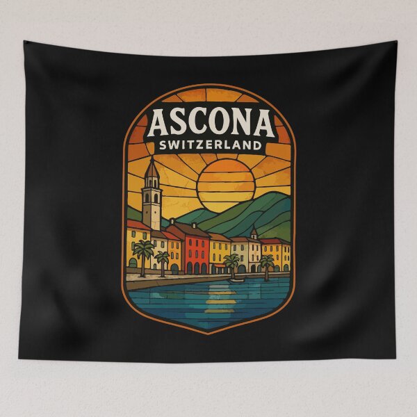 Item preview, Ascona Switzerland Retro Stained Glass Travel designed and sold by TomFrontierArt.